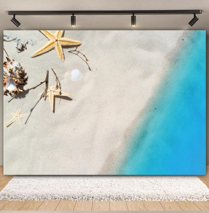 Sommer Strand Sand Hintergrund Fotografie Tropisch Hawaii Meeresufer Seestern Muschel Baby Geburtstag Feiertagsparty Hintergrund Foto Requisiten