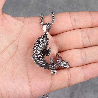 Koi Fish Animal Mens Long Necklaces Pendants Chain Punk Hip Hop for Boy Male Stainless Steel Jewelry Creativity Gift Wholesale