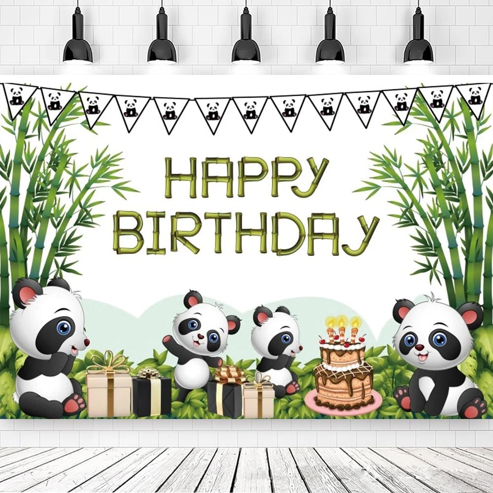 Panda Narozeninová Party Bambusový Kreslený Plakát vlastní Dětský Novorozený Portrét Fotografie Pozadí Fotografie Foto Booth Foto Studio