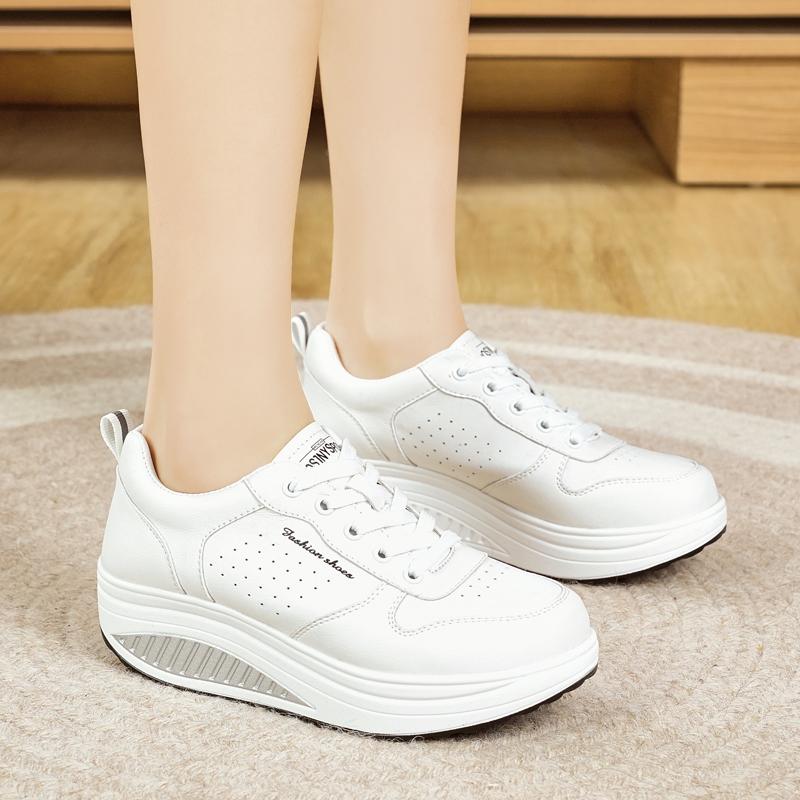 Damen Höhenvergrößerung Weiße Leder Keilsneaker Lässige Dicke Sohle Loafer Mädchenschuhe