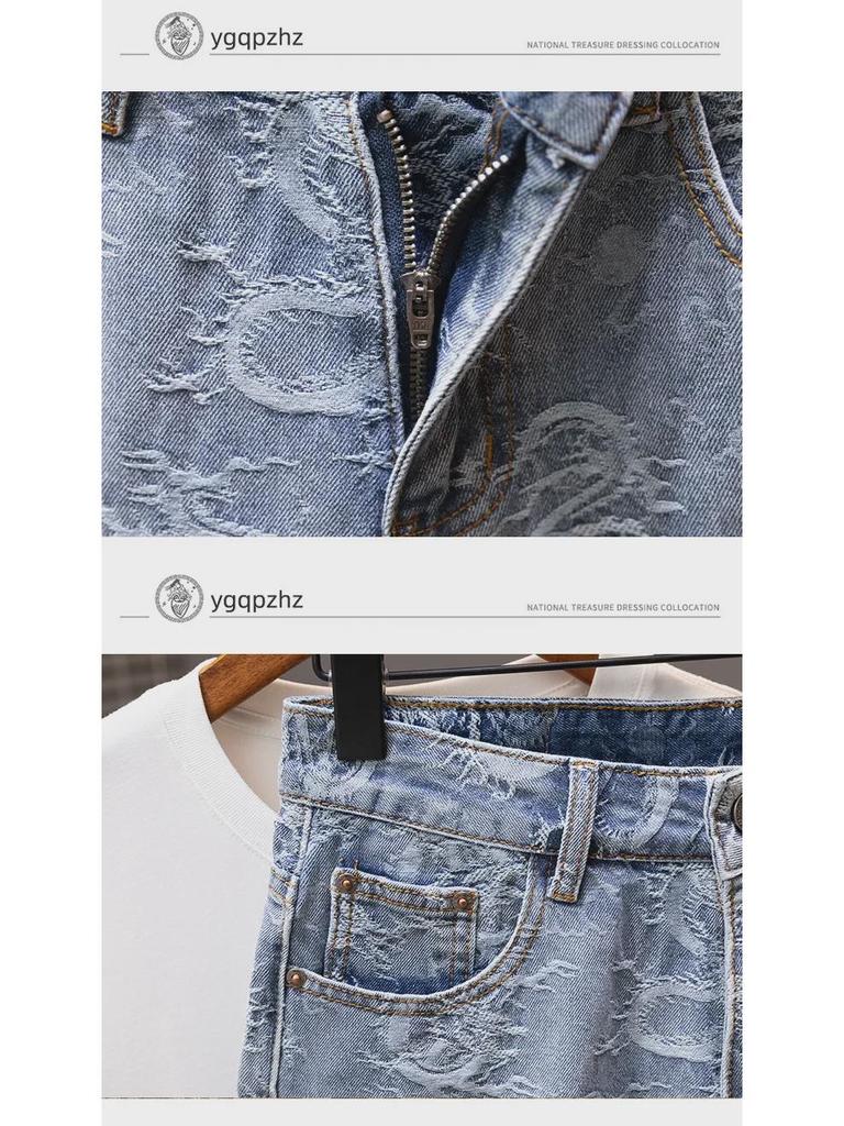 2024 Men's Trendy Loose Straight Denim Shorts: Mid-Length Youth Breeches