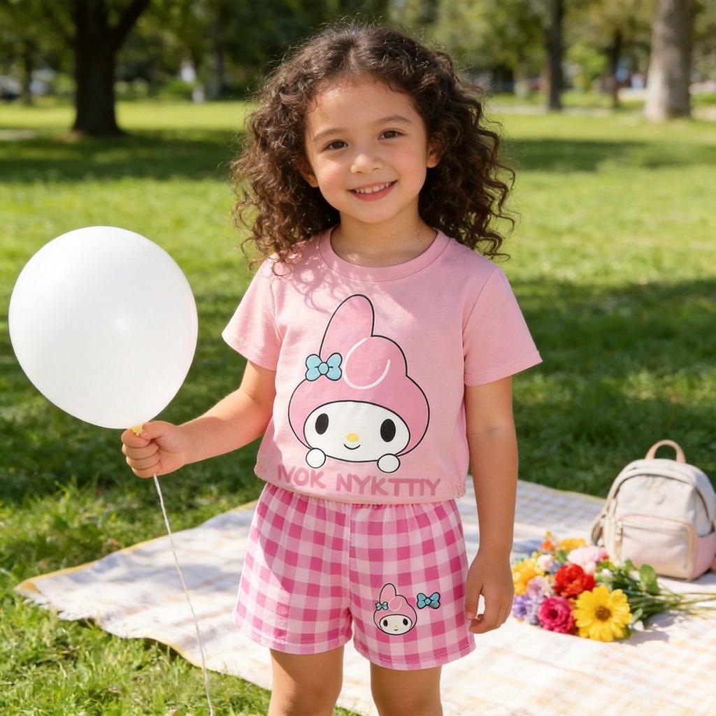 Melody Girls Cartoon Summer Outfit Set With Polyester Fabric For Casual Play