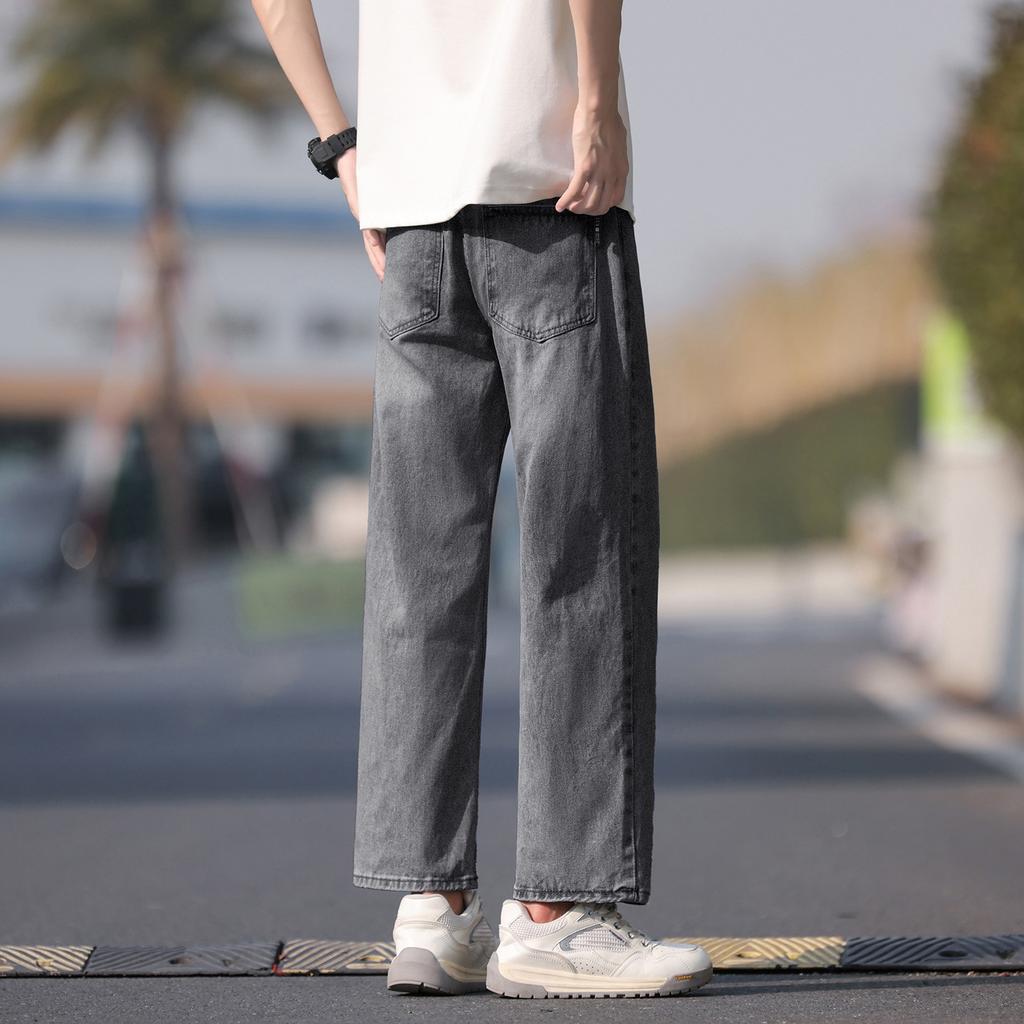 New American high street trendy brand straight loose pants American nine-point jeans black gray