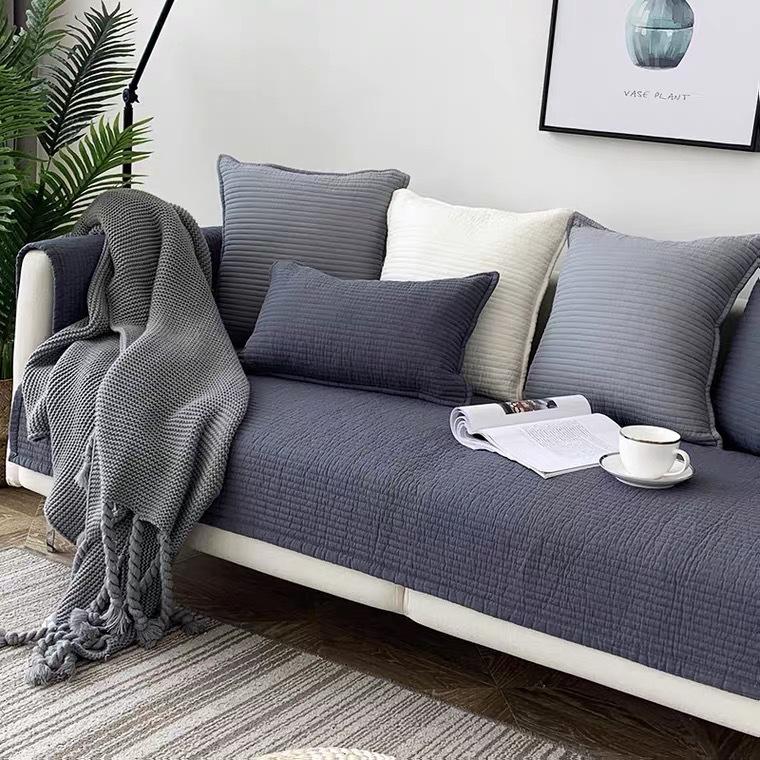 Nordic Simple Modern Solid Color Fabric Craft Four Seasons Universal Non-Slip Sofa Cushion Cushion Autumn and Winter