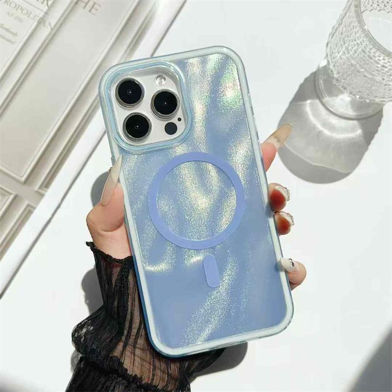 Luxury Fashion Quicksand Pattern Magnetic Phone Case For iPhone 16 15 14 13 12 11 Pro Max Shockproof Case
