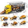 7-in-1Construction Truck Toy,Battery-Powered Carrier Vehicle Set with Crane,Dump Truck,Forklift,Wheelbarrow,Realistic Sound Moving Parts,with Play Mat
