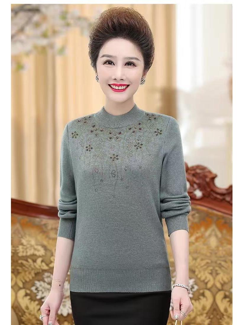 

Fleece or Non-Fleece Autumn/Winter Knitted Sweater for Middle-Aged & Elderly Mothers - Thick & Loose Fit XXL