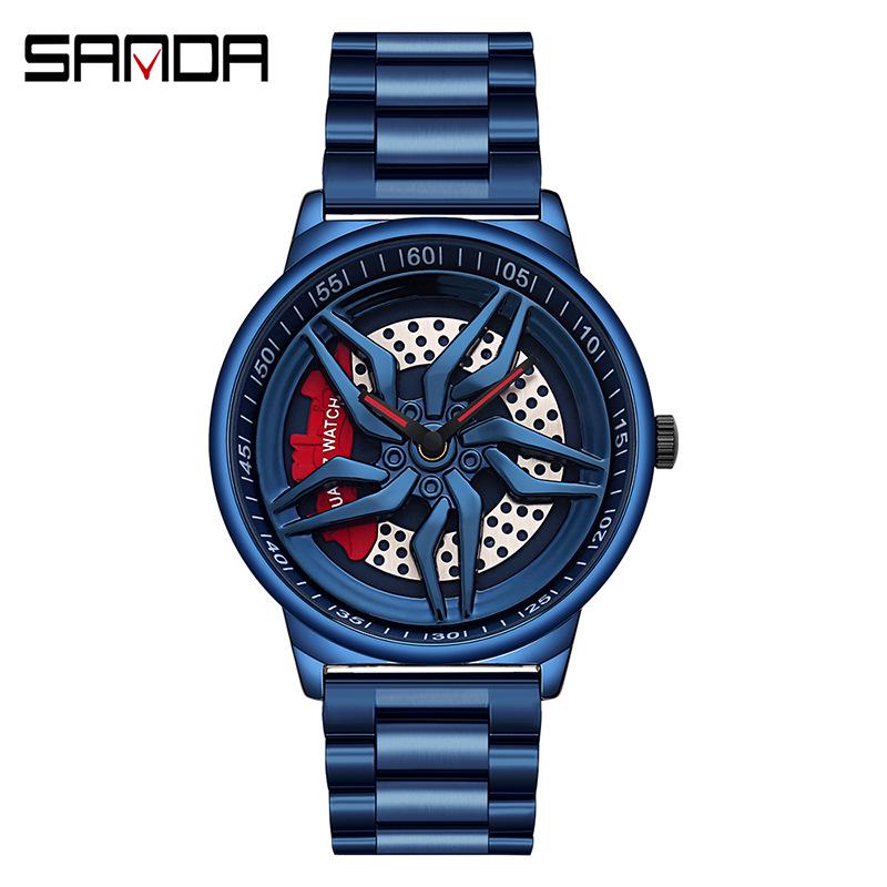 Sanda Men s 1062 Quartz Watch - Transparent Back, Rotating Dial, Solid Steel Band