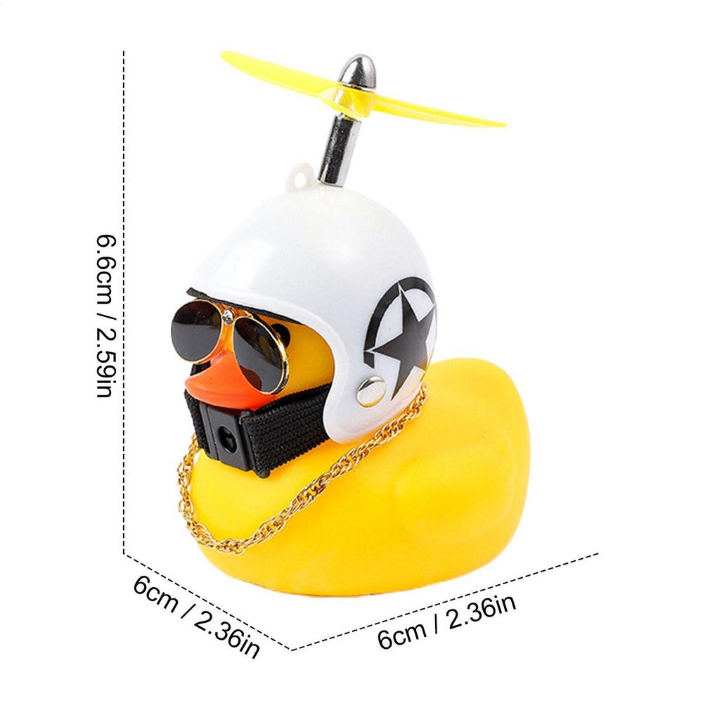 Rubber Squeeze Wind Duck Toy Motorcycle Car Ornaments Small Duck Car Dashboard Decoration with Cool Glasses Propeller Helmet