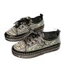 Spring and Summer Hand-sewn Casual Board Shoes Women's New Diamond-encrusted Single Shoes Platform Sequined Muffin Lace-up Women's Shoes