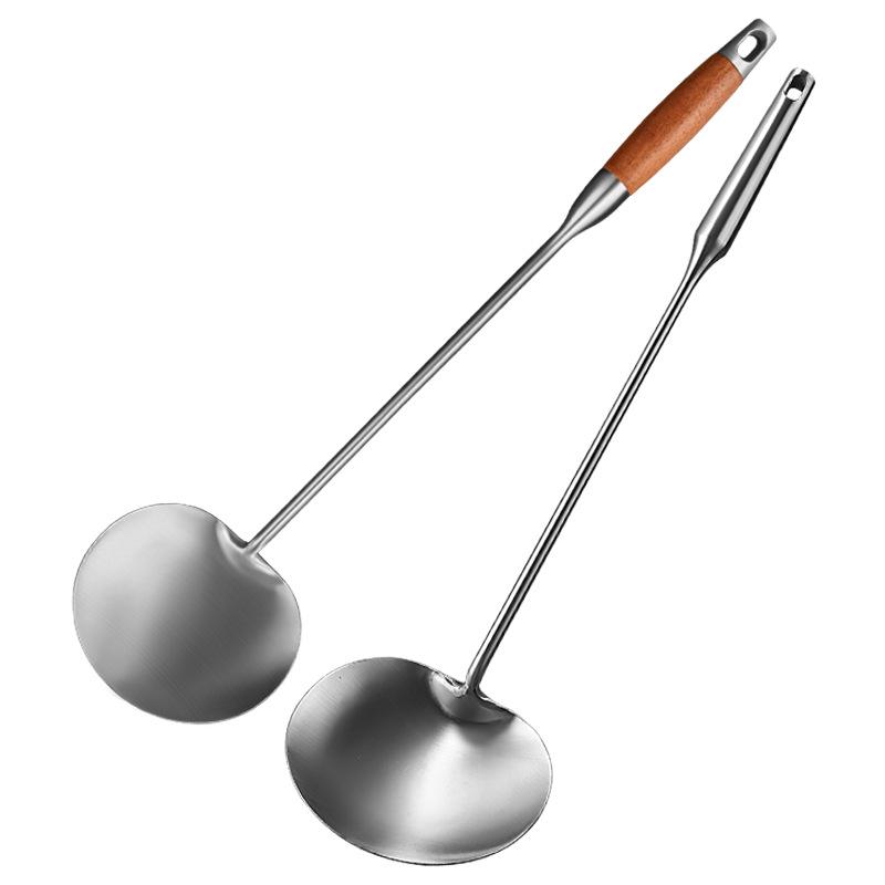 Stainless Steel Long-Handle Frying Spatula Set, Anti-Scald Wok Utensils for Stir-Fry.