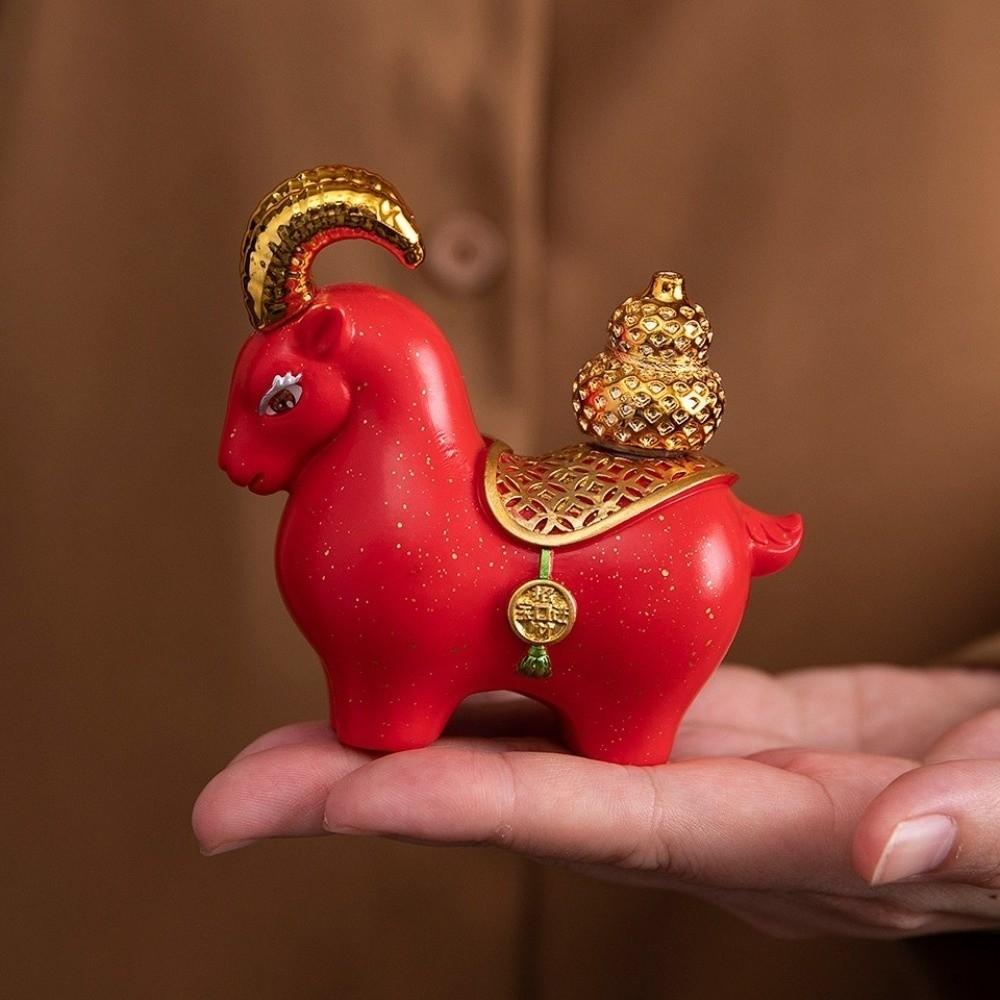 Treasure Bowl Lucky Sheep Figurine Gourd Resin Figurine Gift Wealth Goat Statue Feng Shui