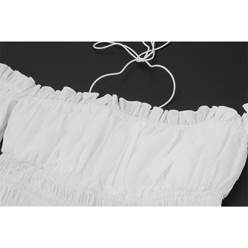 Spring Sexy Off Shoulder Ruffled Peplum Slim Fit Lantern Sleeve Halter Top For Women