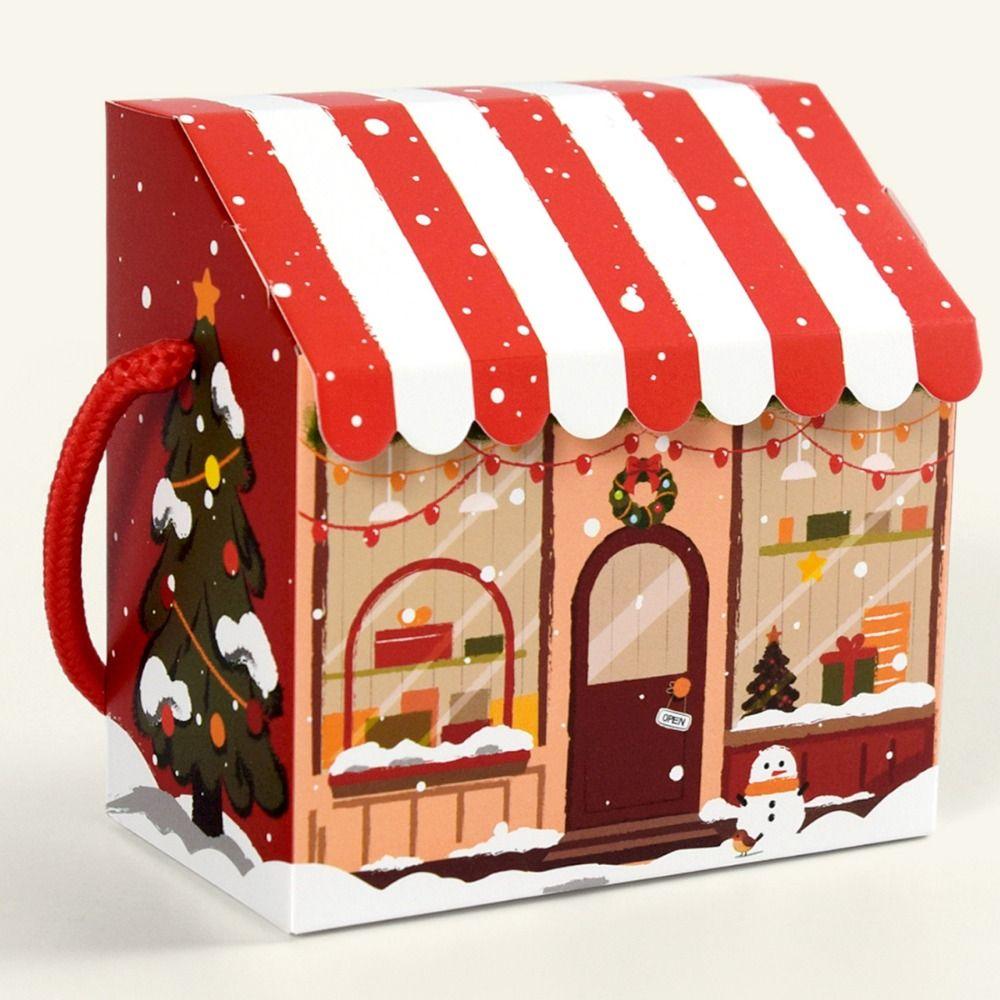 10PCS House Shape Christmas Package Box Cartoon Wrapping Box Candy Packaging Boxes  Christmas Party