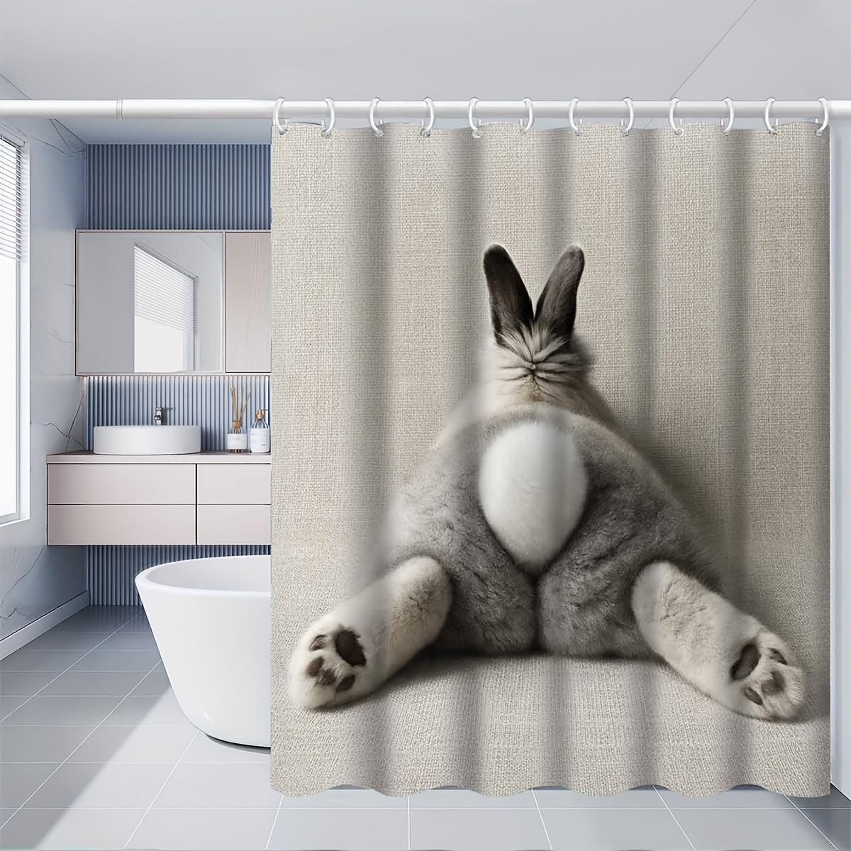 

Funny Rabbit Backside Shower Curtain Waterproof Easy To Clean Privacy Protection Print Animal Art Design Cute Non-Toxic Material W60H190(CM)-1 Pcs