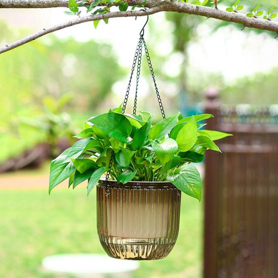 Hanging Self Watering Planter Flowerpot with Water Reservoir Wick Ropes Modern Plant Pot with Hanging Chain for Indoor Plants Ivy Spider Plants