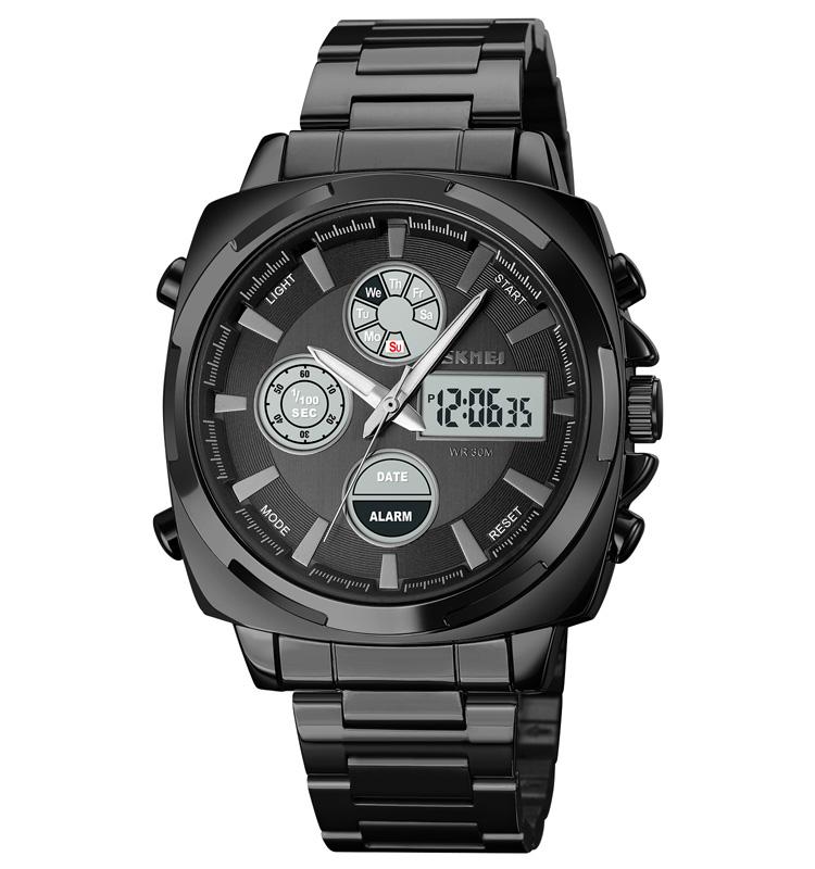 SKMEI 1673 Practical Sporty Men's Dual Display Watch Steel Strap Life Waterproof Fashion Outside Style Male Wristwatch