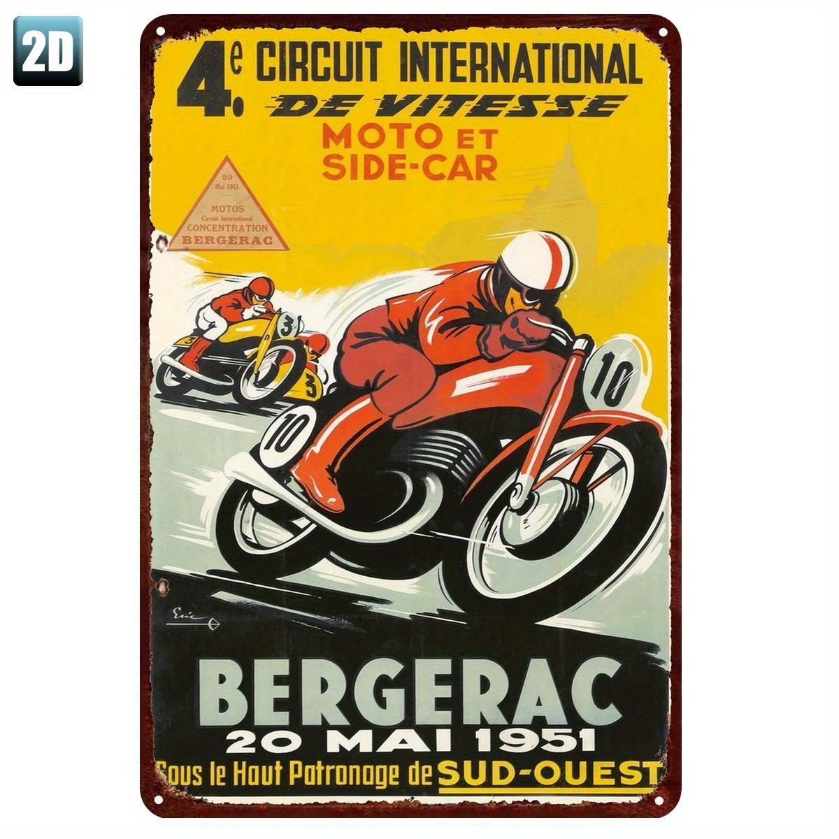 

Vintage 1951 Bergerac Motorcycle Race Tin Sign Retro Metal Wall Art Decor Iron Material with Vibrant Colors French Racing 20x30cm（7.8x11.8inch）
