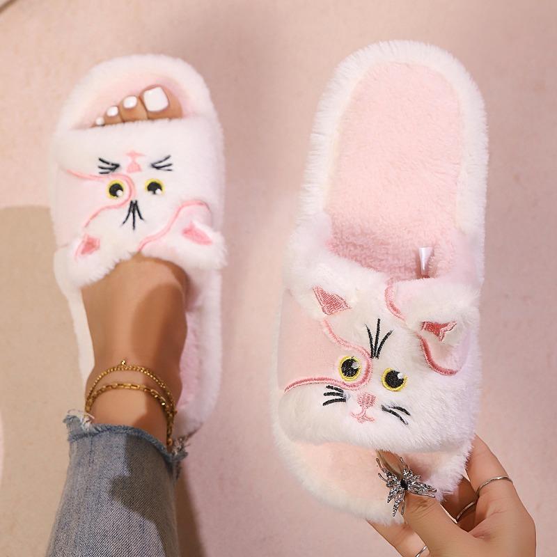 New Fashionable Cartoon Cute Shoes and Warm One-line Furry Slippers