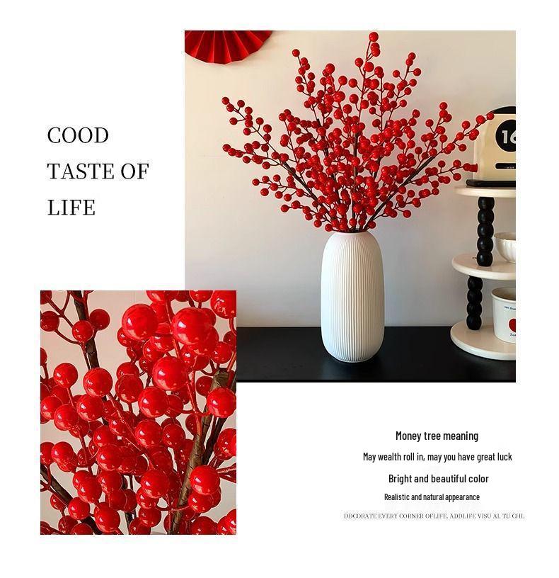 Winterberry Red Berries Artificial Flower Arrangement - New Year Housewarming Decoration for Living Room Ornaments