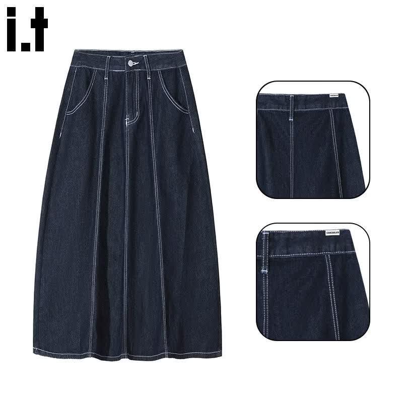 CHOCOOLATEit Washed A-Line Denim Maxi Skirt XS