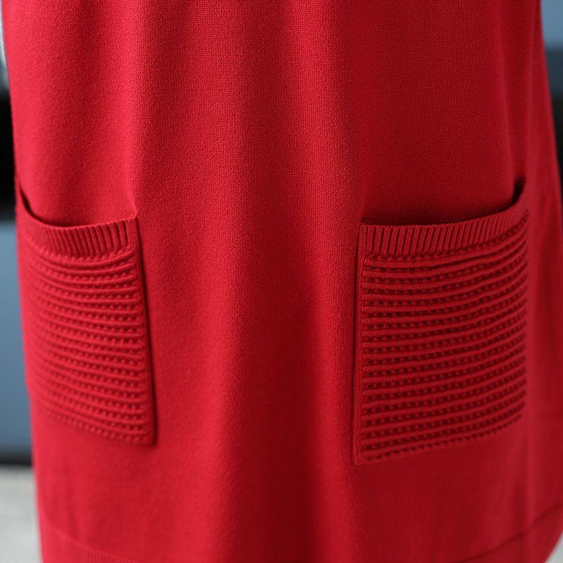 Women's Plus-Size Sweater Autumn Winter Warm Soft Stretchy Knit Top Loose Mid-length Sweater with Pockets
