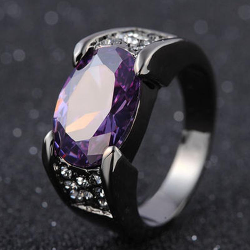 Weiya Wish Gunmetal Plated Gemstone Ring – Popular European & American Engagement Jewelry for Women