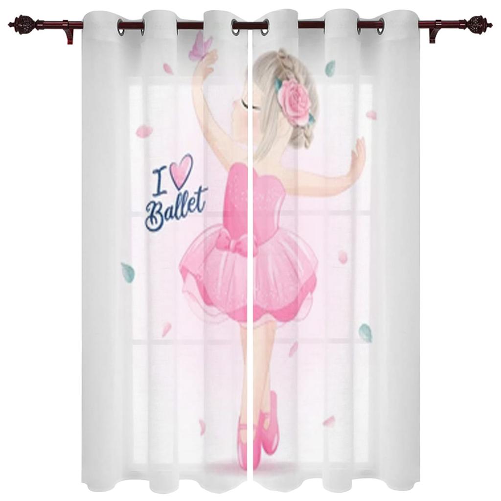 Cute Girl with Ballerina Window Curtain for Kids Room Home Blinds Curtains for LivingRoom Bedroom Drapes