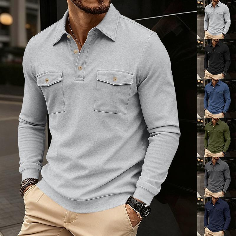 Men S Long Sleeve Polo Casual Sports Multi Pocket Sweatshirt