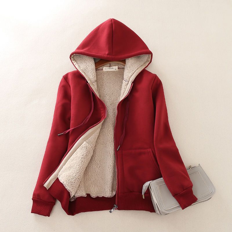 Thick Fleece Hooded Jacket Autumn and Winter Loose Casual Warm Sportswear Cardigan Hooded Sweatshirt for Women
