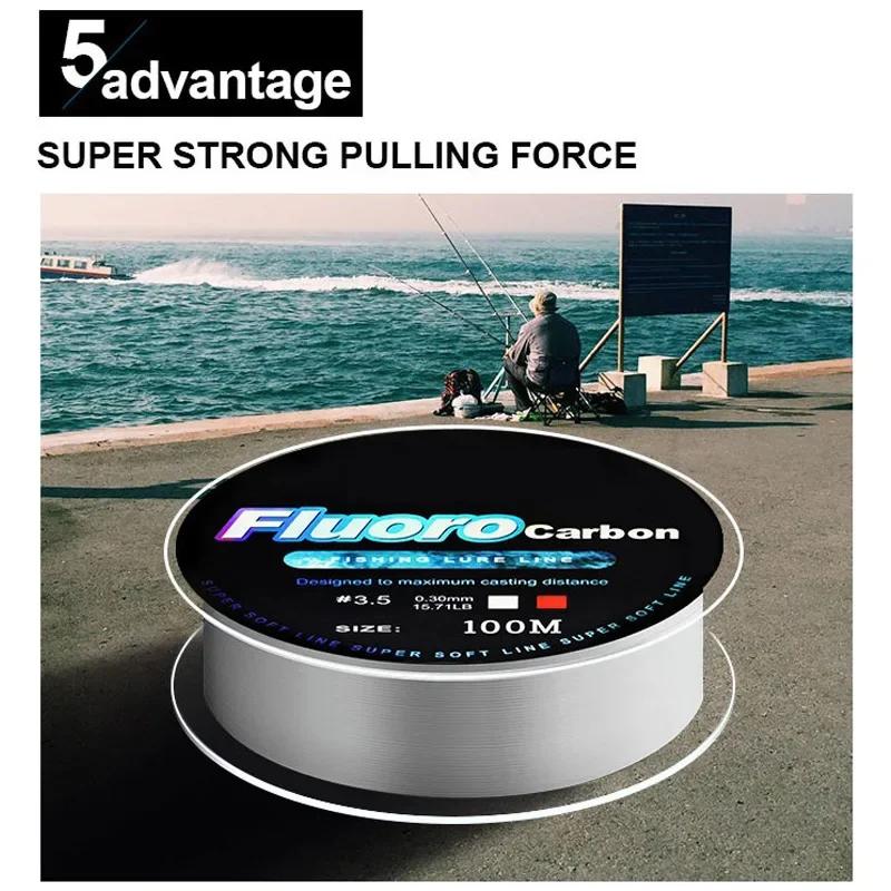 Fluorocarbon Fishing Line 100M Carbon Fiber Monofilament Leader Line 4.13LB-34.32LB Sinking Line for Carp Fishing
