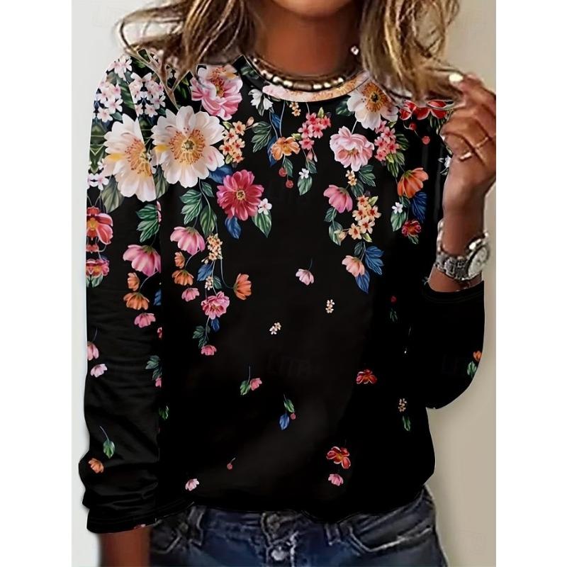 Women's T Shirt Print Floral Graphic Plants Bohemia Vintage Stylish Long Sleeve Crew Neck Regular Tops