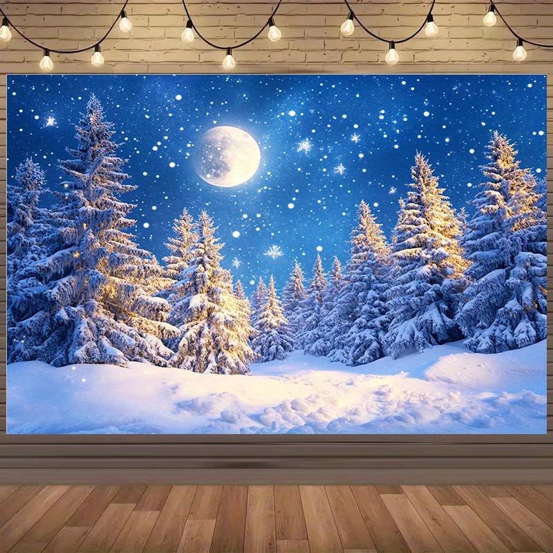 1 Winter Wonderland Moonlight Forest Background - Snowy Pine Trees Sparkling Stars Spotlight Photography Background