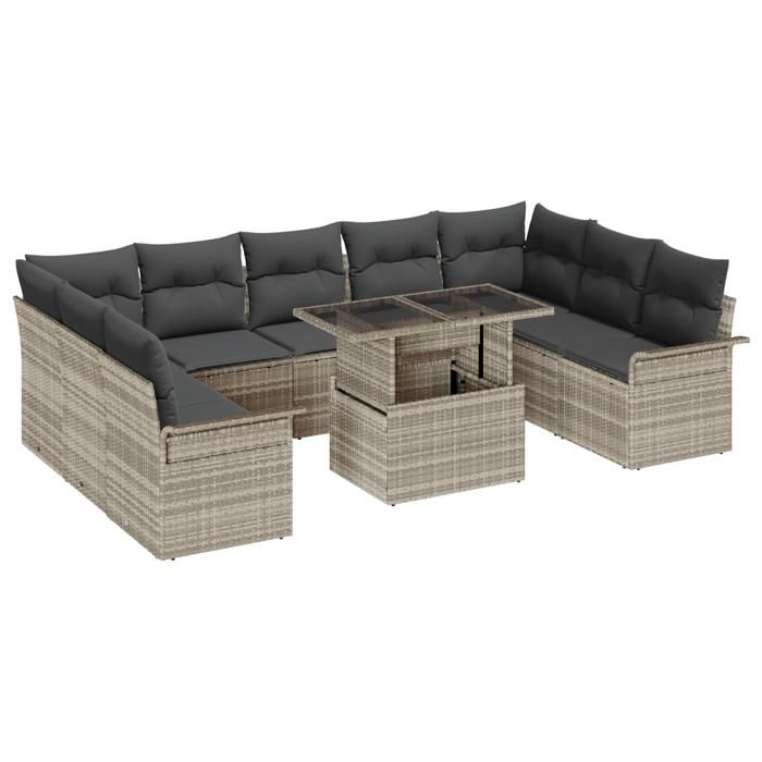 Ensemble de Canapés de Jardin vidaXL 10 Pièces avec Coussins Gris Clair Rattan Poly, Canapé de Jardin vidaXL 2 places 3357085