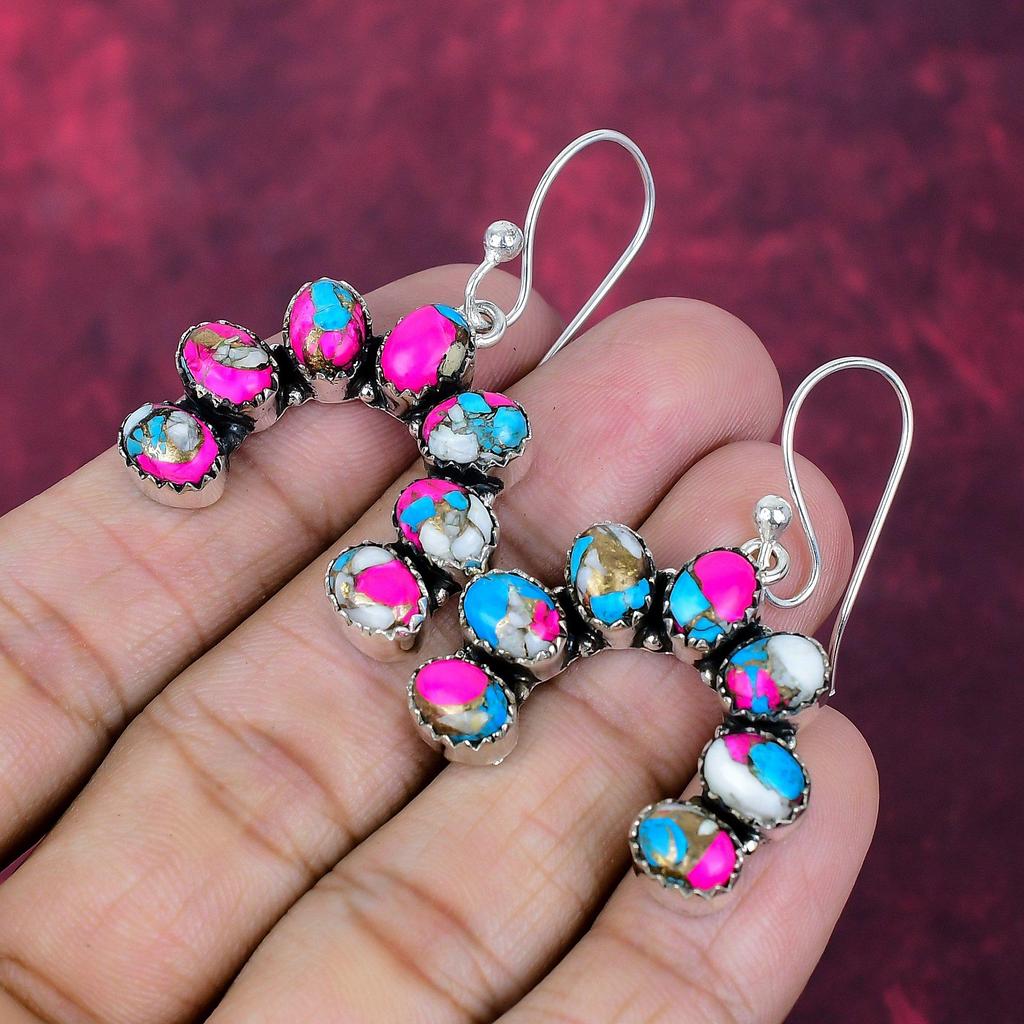 Cotton Candy Turquoise Handmade Gemstone Earrings, 925 Solid Sterling Silver Earrings Antique Jewelry, Gift for Introverted