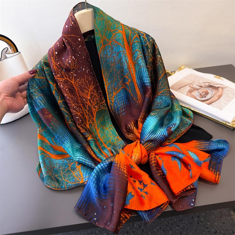New Female Spring Summer Thin Long Scarves Peacock Print Versatile Headscarf Scarf Women Fashion Sun Protection Shawl Bandana