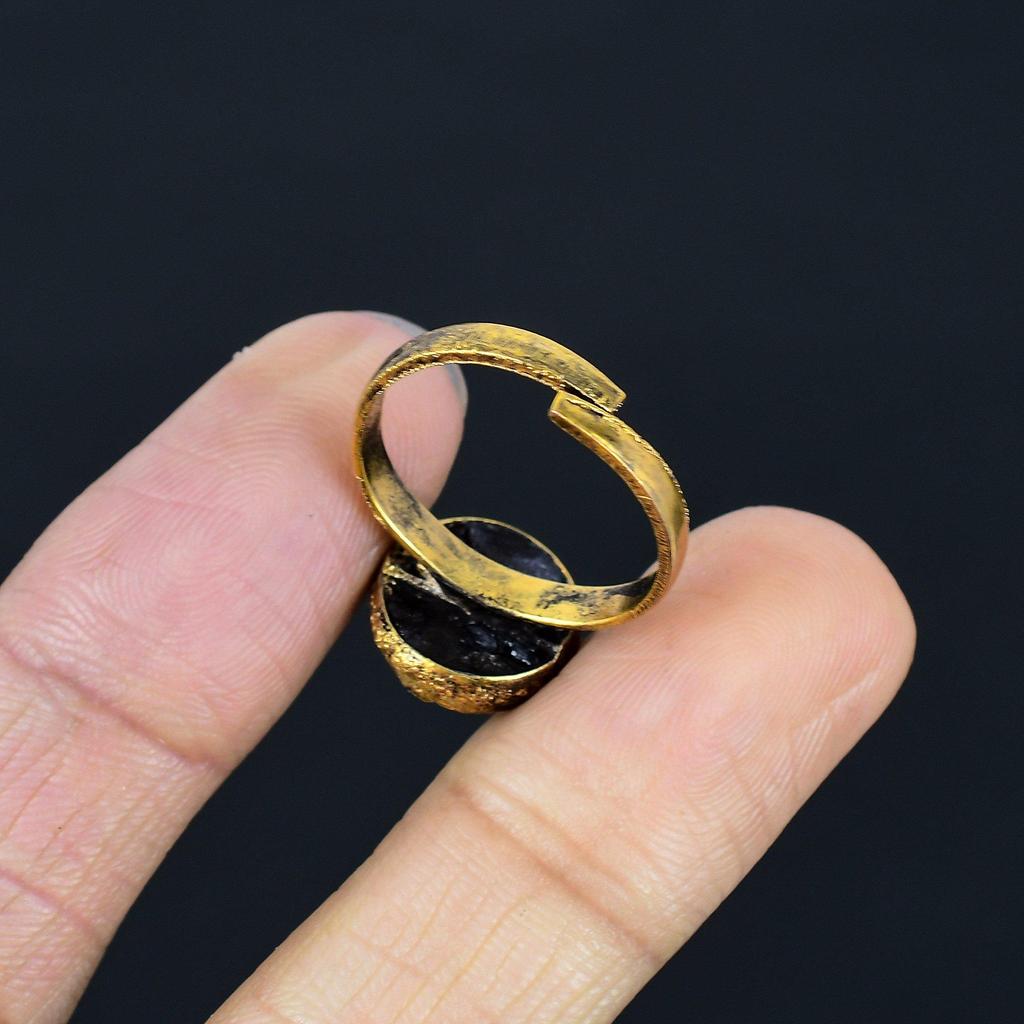 Black Onyx Rough Handmade Gemstone Ring, Copper Electroformed Ring Antique Jewelry, Adjustable Ring Engagement Gift