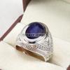 Erkekler İçin 925 Ayar Gümüş Yüzük Üzerinde Mavi Safir Oval Kesim Değerli Taş #B614 JL375686507949