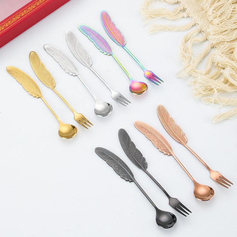 

1 шт., креативная десертная вилка, ложка, перо, кофейная ложка из нержавеющей стали, перо, вилка