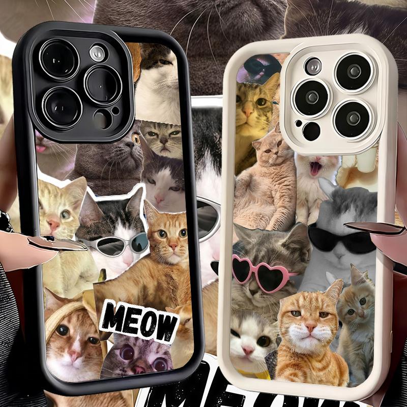 Phone Case for iPhone 17 Air 16E 15 16 Pro Max Crying Cats Combine Memes Cover 14 Plus 13 12 Mini Soft Shell Silicone Fundas
