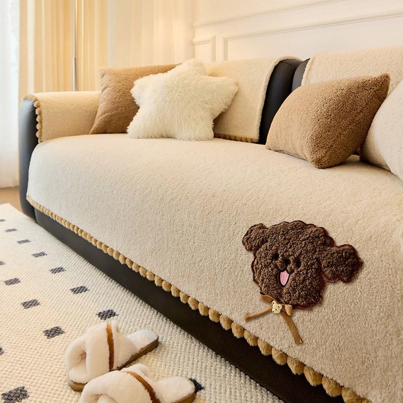 New One Piece Cute and High End Original Sofa Cushion for Autumn and Winter Teddy Fleece Anti Slip Sofa Cover Cover