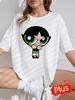 Taglia europea, T-shirt Grafica THE POWERPUFF da Donna, Maglietta Casual a Maniche Corte con Girocollo, Lavabile in Lavatrice