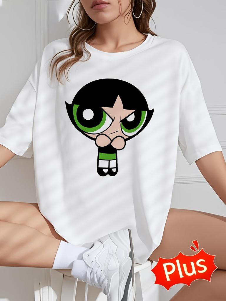 Taglia europea, T-shirt Grafica THE POWERPUFF da Donna, Maglietta Casual a Maniche Corte con Girocollo, Lavabile in Lavatrice