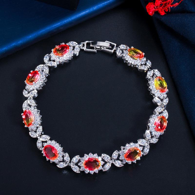 WWJ Rainbow Mystical Cubic Zirconia Leaf Design Tennis Bracelet for Women