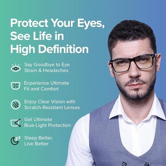 Intellilens Computer Glasses for Eye Protection | Reading Glasses for Men | Blue Light Blocking Glasses Spectacles| UV Protection Glasses | Unisex