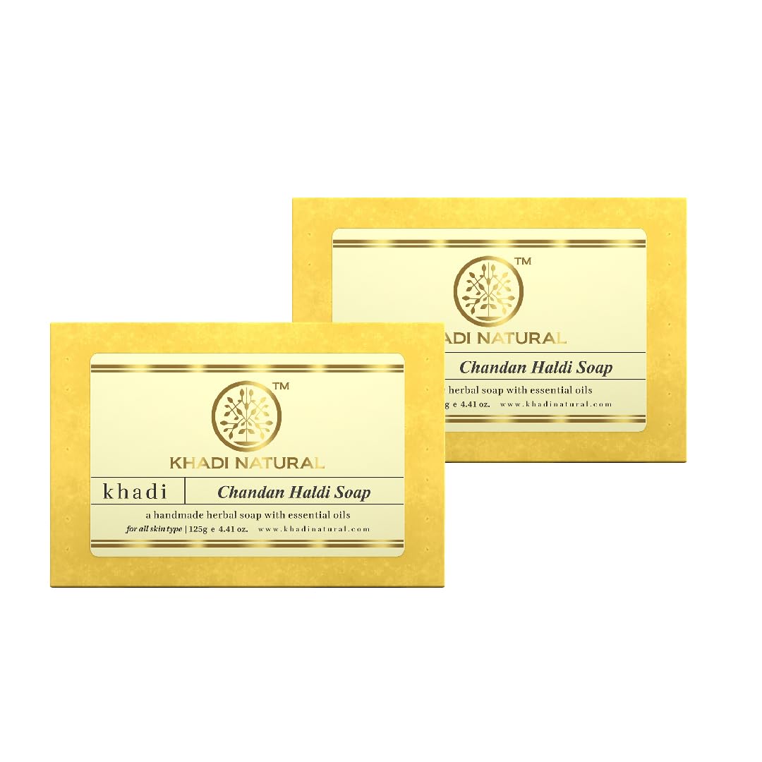 

Khadi Natural Chandan Haldi Handmade Soap Nourishing Herbal Bath Bar Gentle Cleansing For All Skin Types Pack Of 2 X 125 g