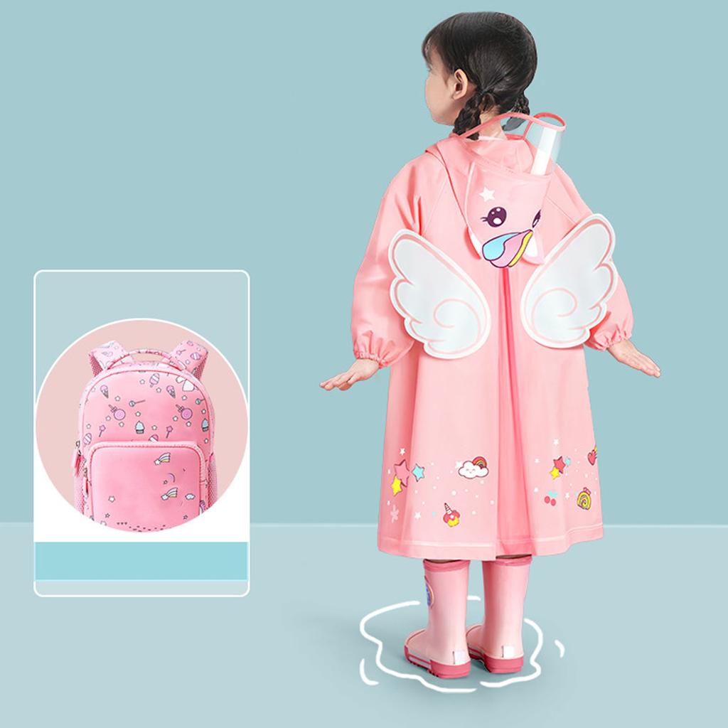 Kids Raincoat Waterproof Cute Pattern Lightweight Portable Children Hooded Rainwear for Girl Boy