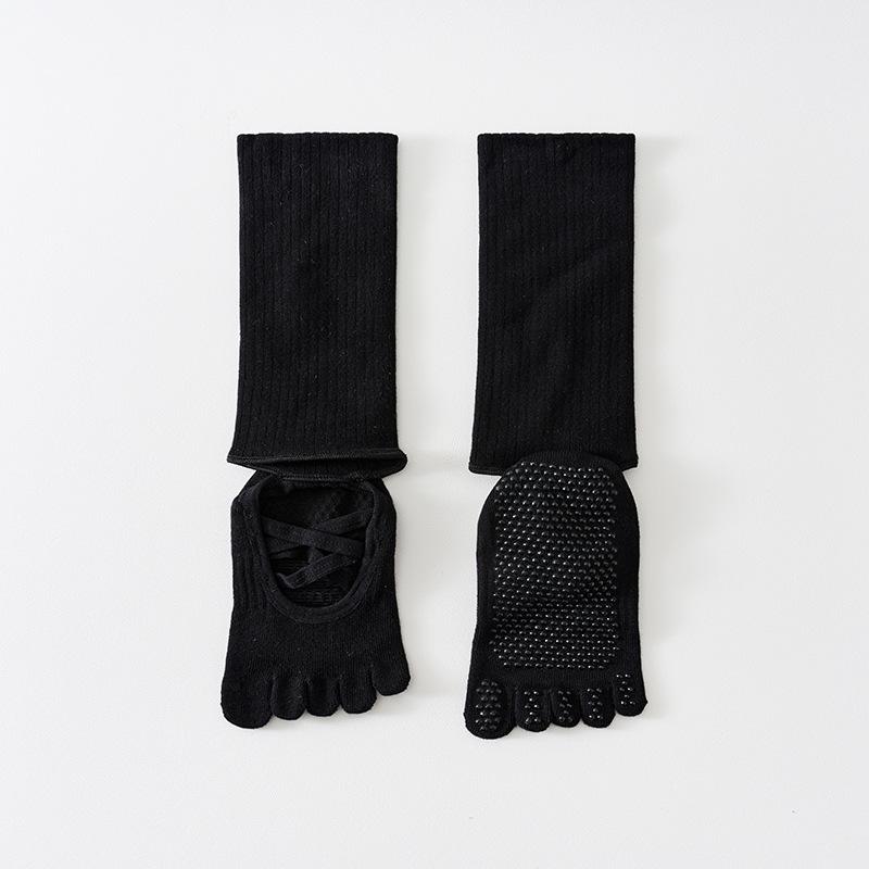 Women 2026 New Summer Yoga Socks Professional Non Slip Five Toe Socks Mid Calf Pilates Fitness Workout Sport Socks. one size чёрный