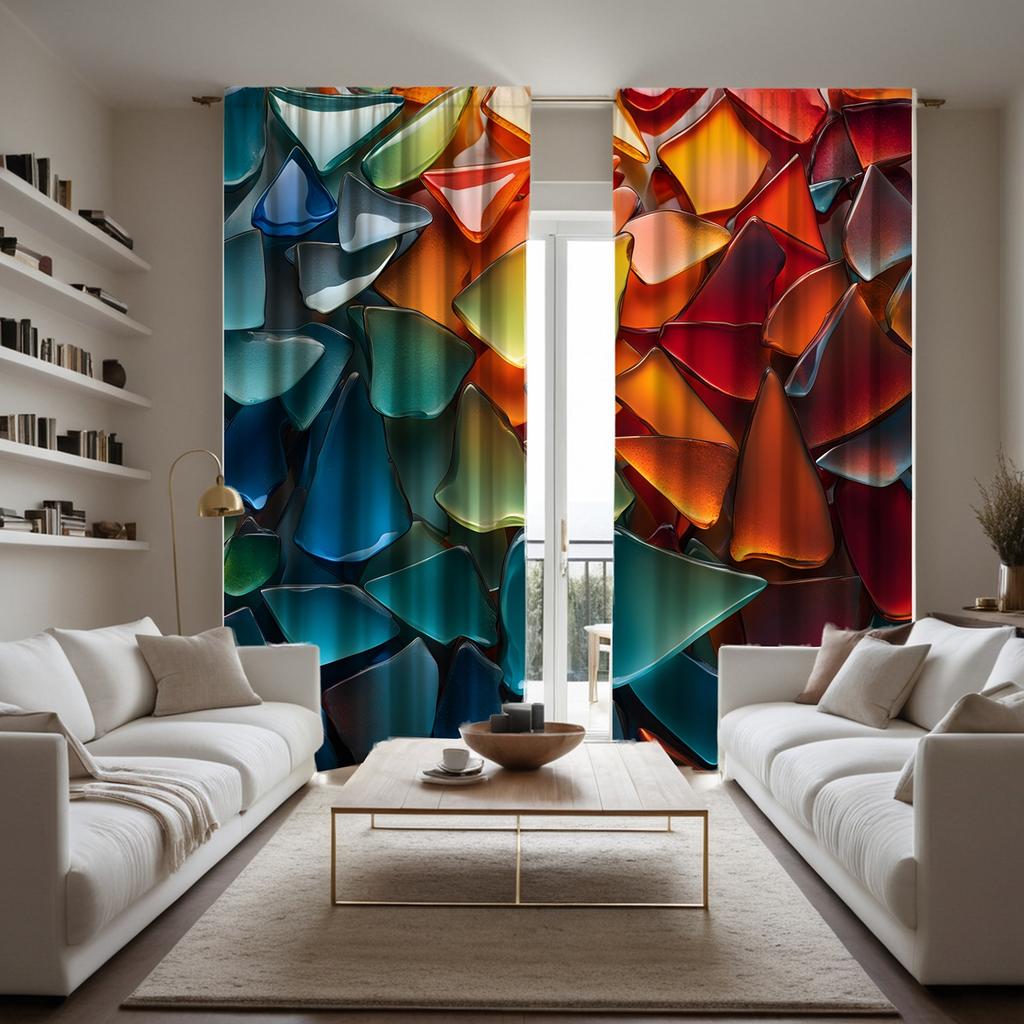 2pcs HD Colorful Glass Art Deco Curtain Color System Digital Printed Curtain Home Decoration Style Decoration Living Room Bed