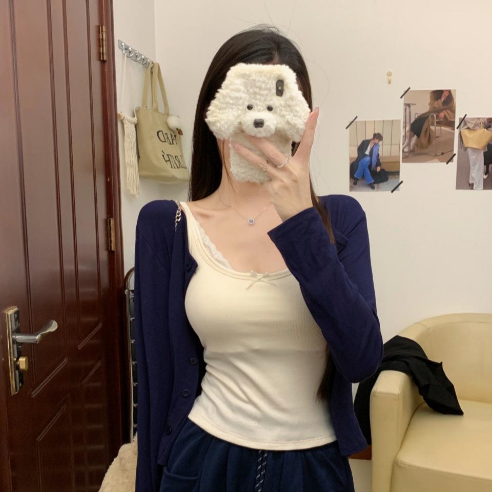 #Early autumn new pure lace lace thermal sling vest slim and thin women's fixed belt chest pad